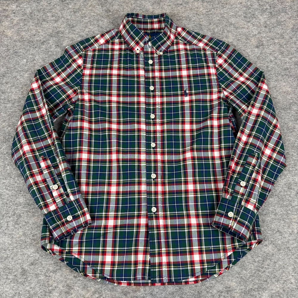 Ralph Lauren Natural Stretch Button Down Shirt Tartan Plaid Boys Medium M